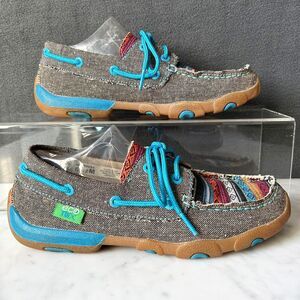 Twisted X Boat Shoe Women's Size 6.5 Driving Moc Dusk Teal Southwest Pattern